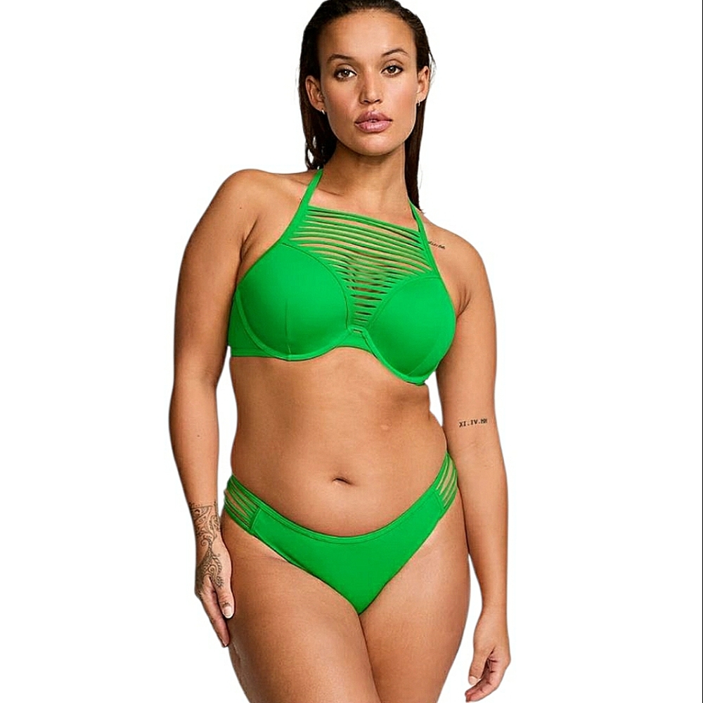 NWT Victorias Secret Green Strappy Bathing Suit Top Padded Pushup Swimwear 36B
